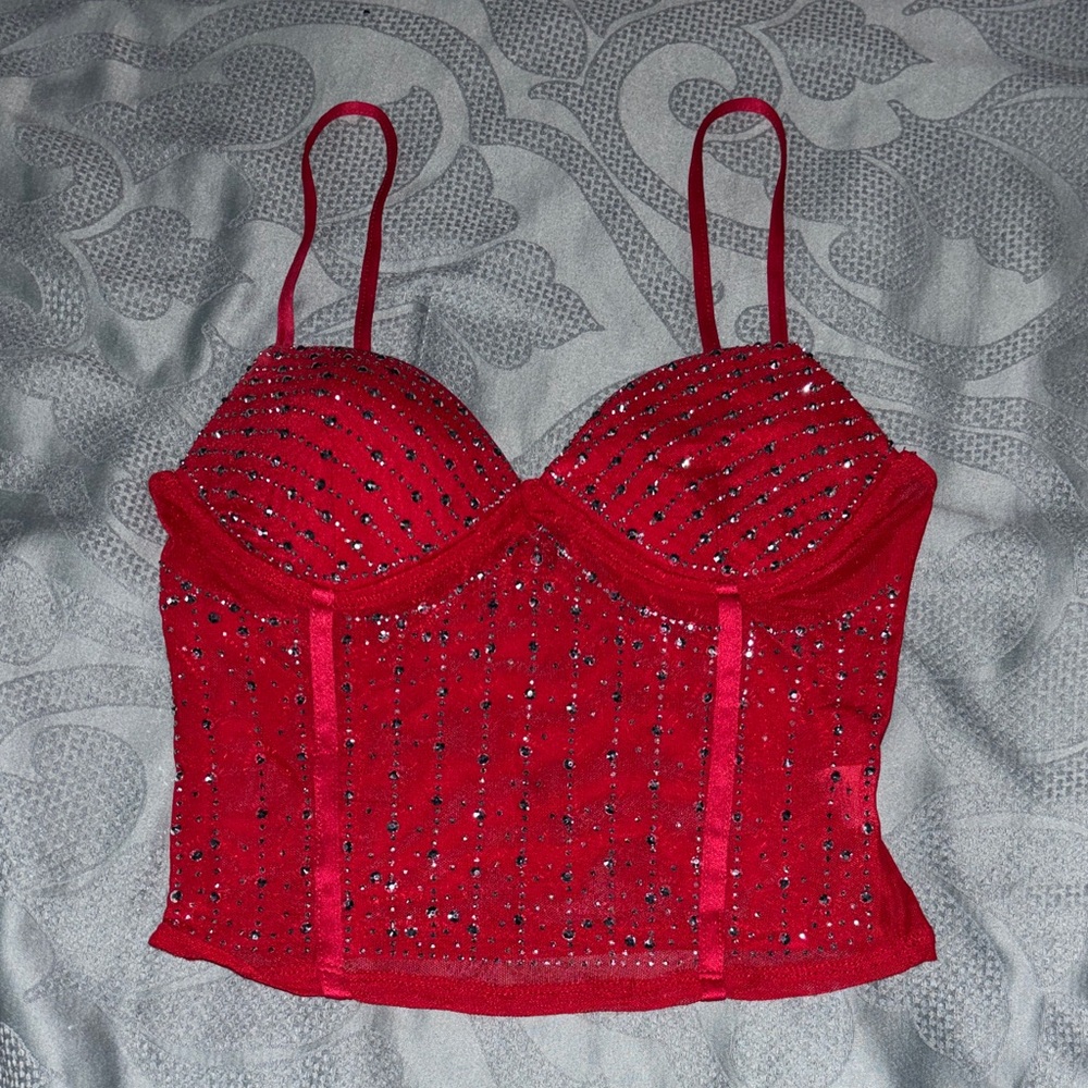 Fashion Nova Red Beaded Crop Top